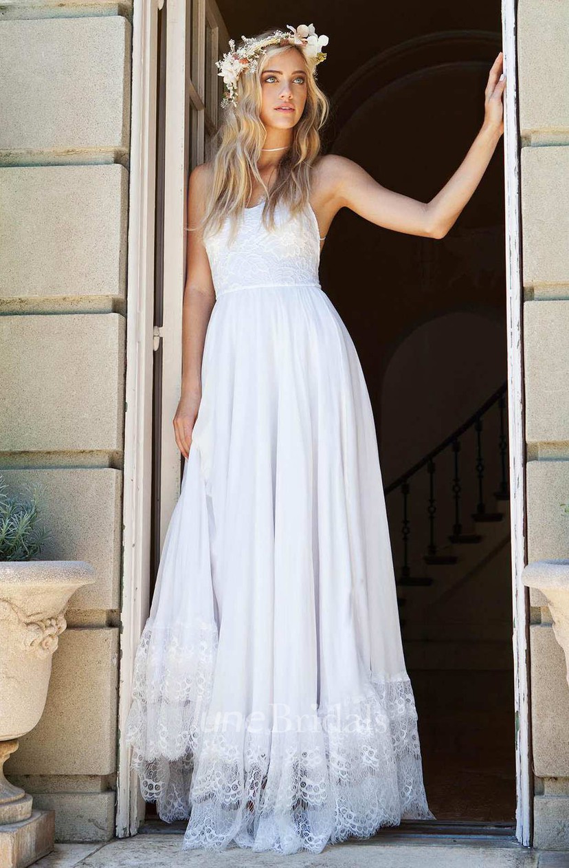 Ethereal Floor Length Chiffon Lace Wedding Dress For Summer June