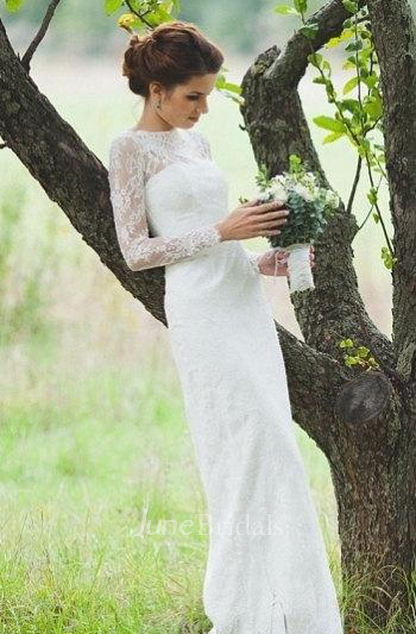 Romantic Fitted Style Long Lace Sleeves High Neck Wedding Dress